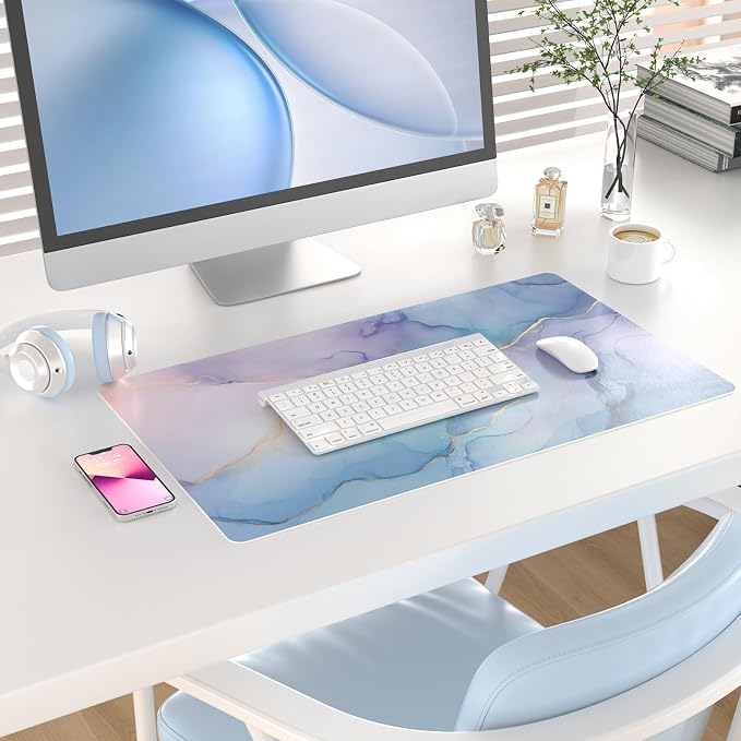 QIYI PU Leather Large Mouse Pad, Waterproof Desk Mat, 23.6" x 13.8", Fluid | Extended Size Gaming Mousepad, Faux Leather Desk Pad, Desktop Writing Pads for School Office Home, Abstract Fluid Art