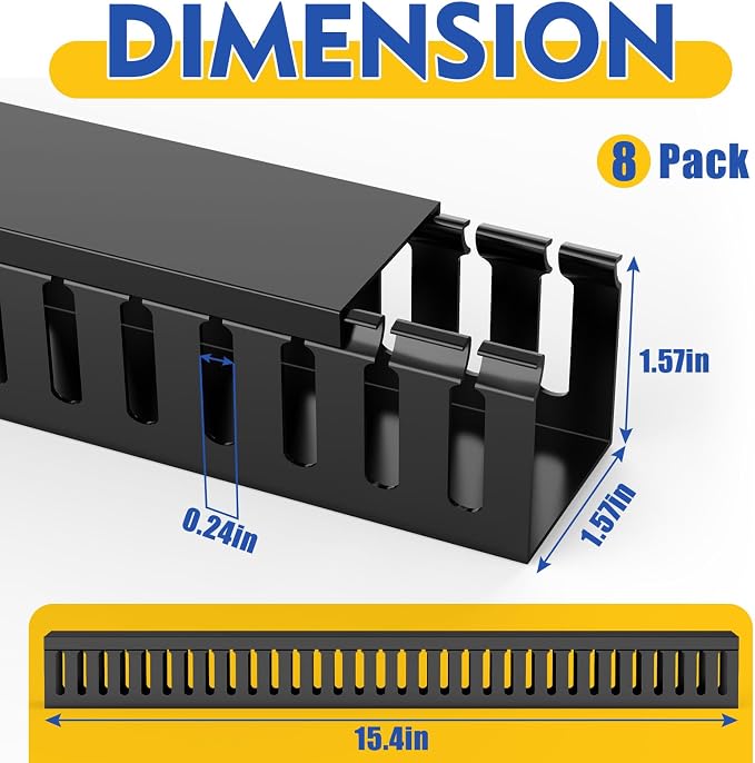 Open Slot Wiring Raceway Cable Duct,Cable Management Cord Track | 123" open slot cable raceway,Black 1.57x1.57",8 pcs desk wire channel to hide computer cables and cords