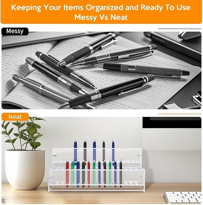 2PCS 96-Slots Pen Holder for Craft Shows,Acrylic Pen Display Stand 12mm Fountain Pens Stand Paint Brush Holder Pencil Organizer Makeup Brush Rack Art Brush Organizer for Back to School
