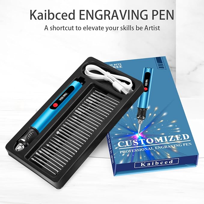 Engraving Pen, Ultimate Cordless Engraving Pen for Artists & DIYers - Engrave 60+ Surfaces - Beginner Friendly- 30 Bits & Mastery Guide (Blue)