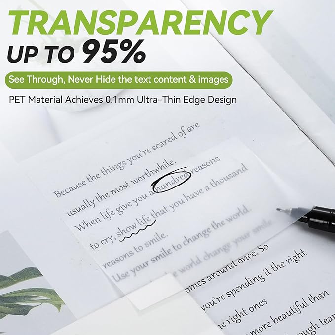 6 Pads Transparent Sticky Notes with Marker, Tecolu Clear Sticky Note 3x3, 5X The Sticking Power Translucent Bible Sticky Note, Waterproof & See-Through for Books Annotation School Office Supplies