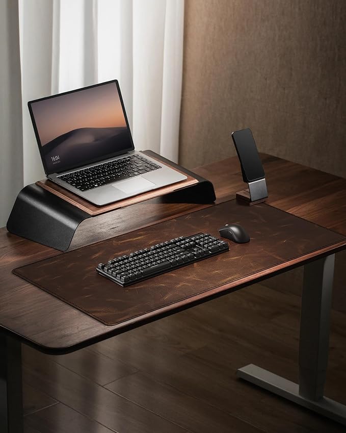 YSAGi Leather Desk Mat, 23.6"x13.8"Real Leather Desk Pad, 2mm Thick Desk Blotter with Stiched line,Oil-Wax Feel Mouse pad and Self-Healing Laptop Pad for Home & Office(Classic Dark Brown)