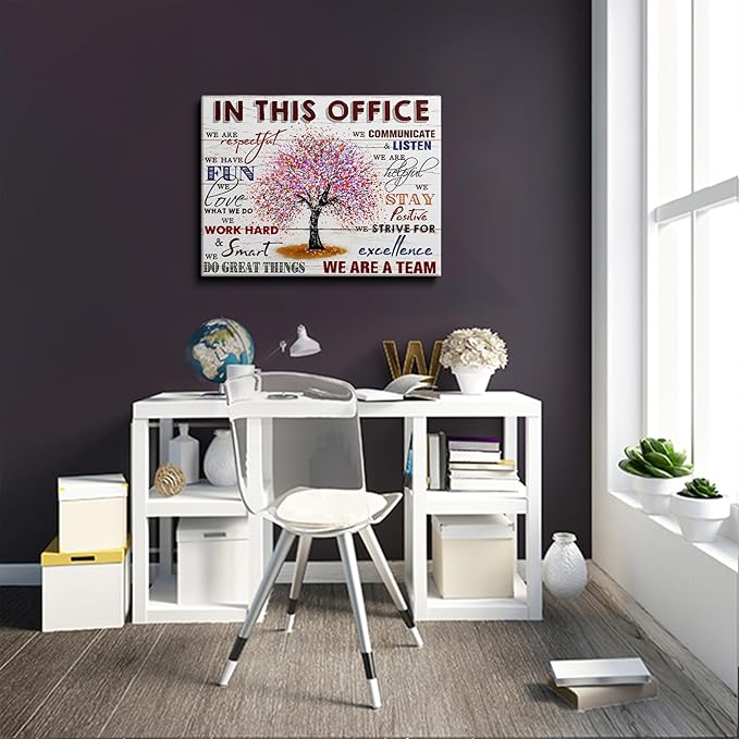 HDXUFJQ Inspirational Canvas Wall Art for Office - Team Rules Motivation Positive Quotes Wall Decor - Teamwork - Ready to hang (16"x24")