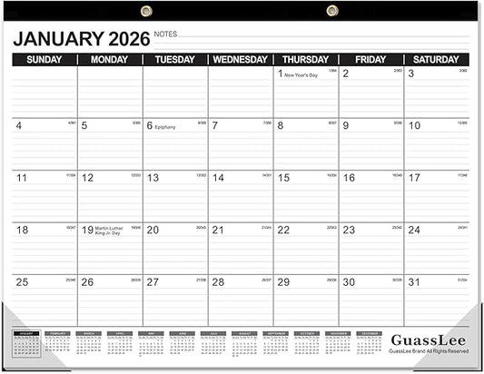 GuassLee Large Desk Calendar 2026-2027,18 Months from Jan. 2026 to Jun. 2027, 22 x 17 Inches Desktop Wall Calendar Hanging Planner with Julian Date, Notes, Corner Protectors for School Home Office