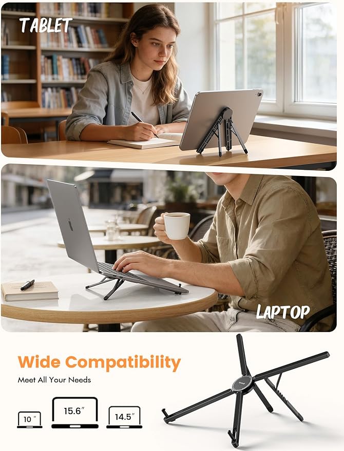 Lamicall [Ultra-Slim] Foldable Portable Laptop Stand for Desk, 6 Level Height Ergonomic Laptop Riser for Business Trip Library Cafe, Computer Holder fit 10-15.6" MacBook Neo Air HP Dell Lenovo - Black