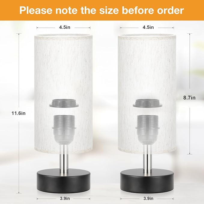PartageiZ Small Table Lamp for Bedroom Set of 2 - Bedside Lamps for Night Stands, Minimalist Nightstand Light Lamp, Desk Lamps for Reading Room, Kids Room, Living Room, Office, Dorm