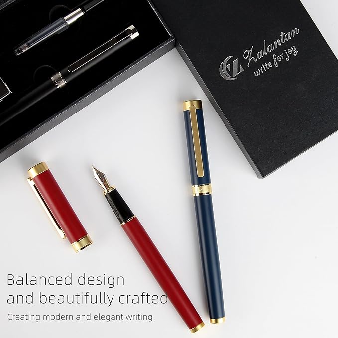 Fountain pen,Luxury pen,Nice pen gift pure copper heavy feel Office Executive Pen Smooth Writing Pens for Men Funcy Pens with Gift Case 10 black cartridges medium nib (Blue)