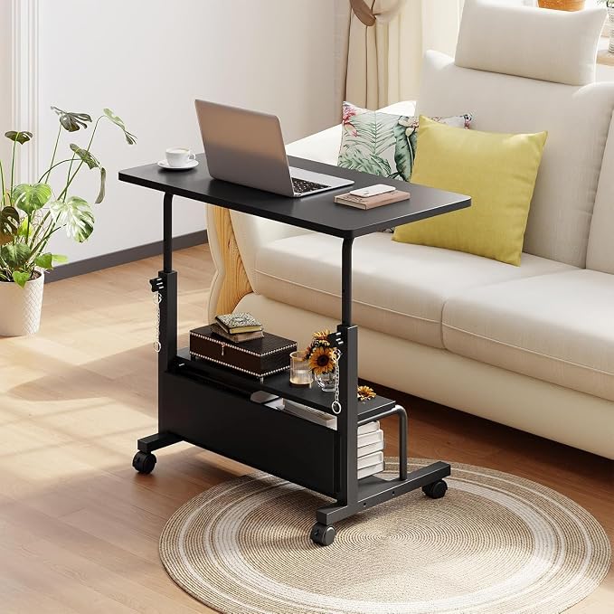 Simple Deluxe 31.5" Manual Standing Desk, Height Adjustable Mobile Computer Desk with Lockable Wheels & 2-Tier Storage, Rolling Laptop Table for Small Spaces & Home Office, Black