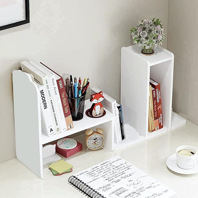YGYQZ Adjustable Desktop Shelf Organizer, 3-Tier Expandable Desk Shelf, White