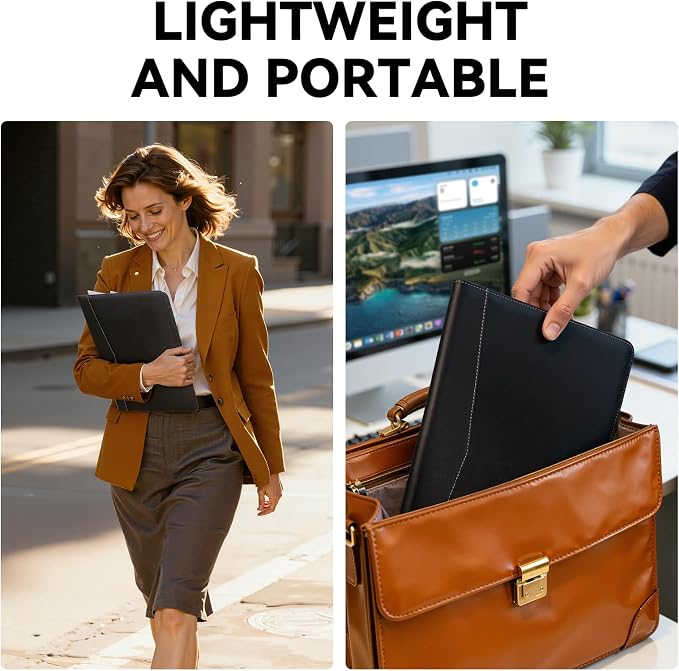Professional Padfolio Portfolio Folder – Faux Leather Resume Organizer with Document Pockets, Card Slots & Pen Holder – Interview Folder for Job Seekers, Students & Office Meetings