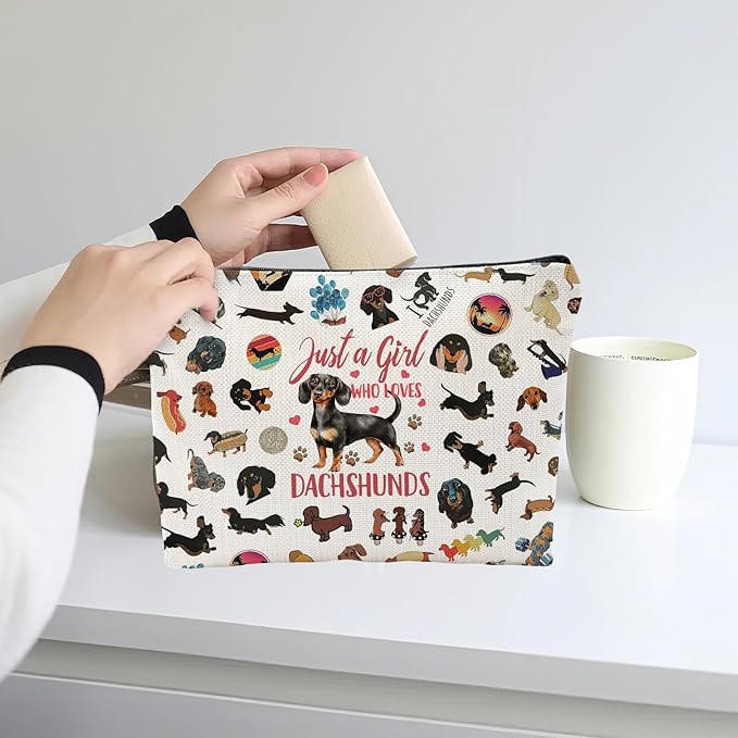 Dachshund Gifts for Women, Wiener Dog Stationery Sets, Weenie Puppy Lovers Sticky Notes Makeup Bag & 4 Ballpoint Pens Cute Animal Accessories School Office Stocking Stuffers for Christmas, Birthday
