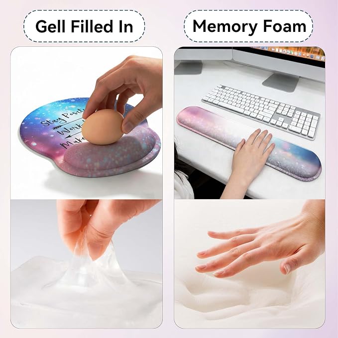 Desk Mat Set + Keyboard and Mouse Pad with Wrist Rest Support,4-in-1 Large Mousepad Computer Mats for Desktop Home & Office-Glitter Pink Blue