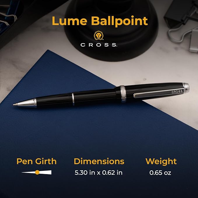 Cross Lume Engraved Ballpoint Pen, Obsidian Black Resin with Chrome Trim, Personalized Gift for Graduation, Career Advancement, Executives, and Groomsmen, Cross Gift Box Included
