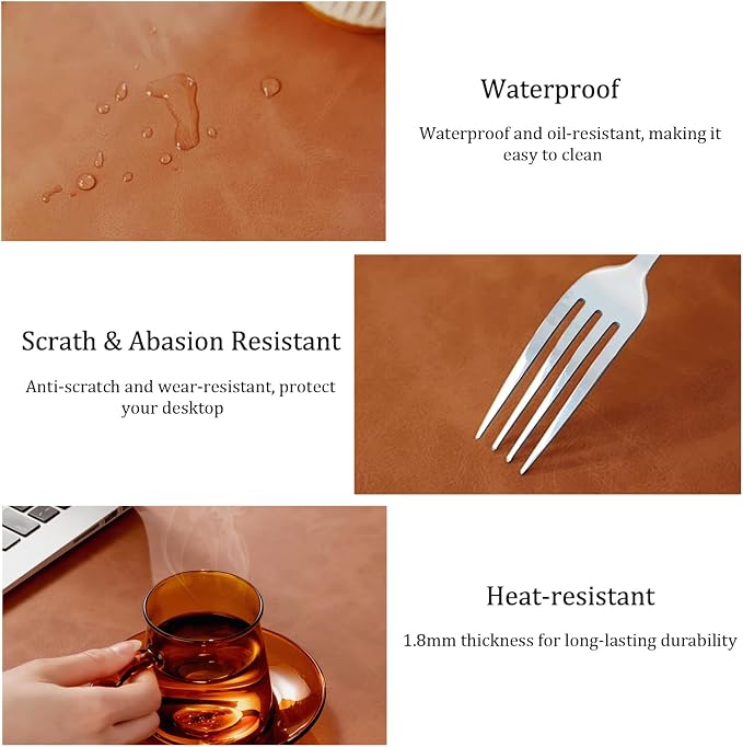 Distressed Leather Desk Mat - Non-Slip PU Leather Desk Pad Protector - Large Waterproof Mouse Pad Computer Keyboard Desk Mat Desk Accessories for Office & Home (Brown, 36"x 17")