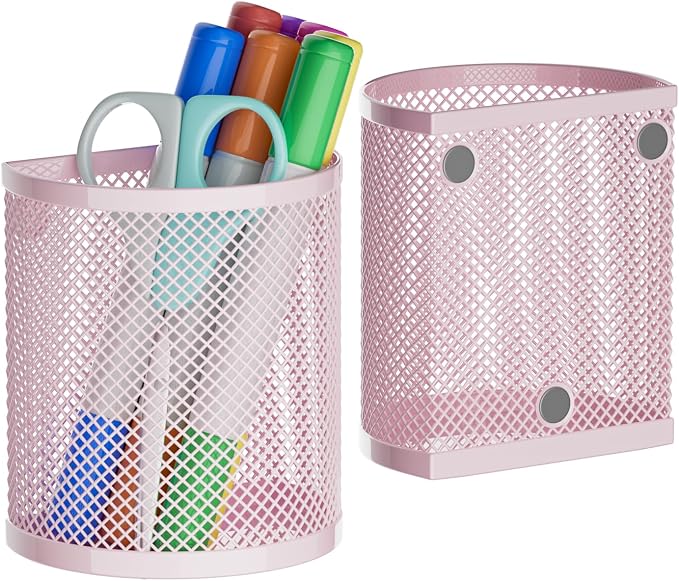 LUCYCAZ Magnetic Pencil Holder - Locker Accessories, 2 Pack Magnetic Pen Holder for Refrigerator for Home School and Office (Pink)