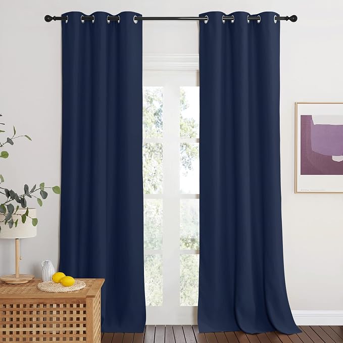 NICETOWN Blackout Curtains for Doorway, Thermal Insulated Light Blocking and Noise Reducing Grommet Curtains for Bedroom and Living Room, Single Panel, 42 x 95 inch Length, Navy Blue