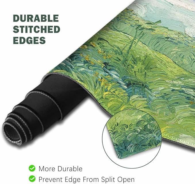 ToLuLu Extended Gaming Mouse Pad, Memory Foam Ergonomic Keyboard Mouse Wrist Rest Support Set, Large Desk Mat with Stitched Edges, Non-Slip Base Mousepad for Home Office Game and Study, Green Theme