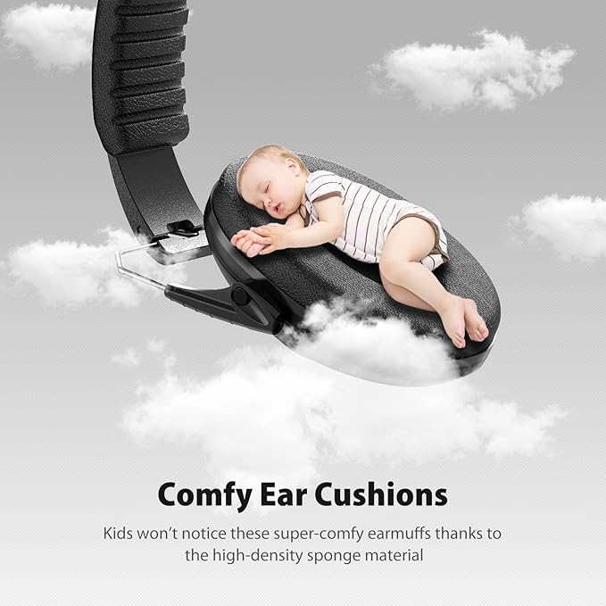 Noise Cancelling Ear Muffs: EM100 SNR27.4 Ear Muffs for Noise Reduction - Kids Noise Cancelling Headphones with Adjustable Headband for Monster Truck Autism Sensory Mowing Firework-Black