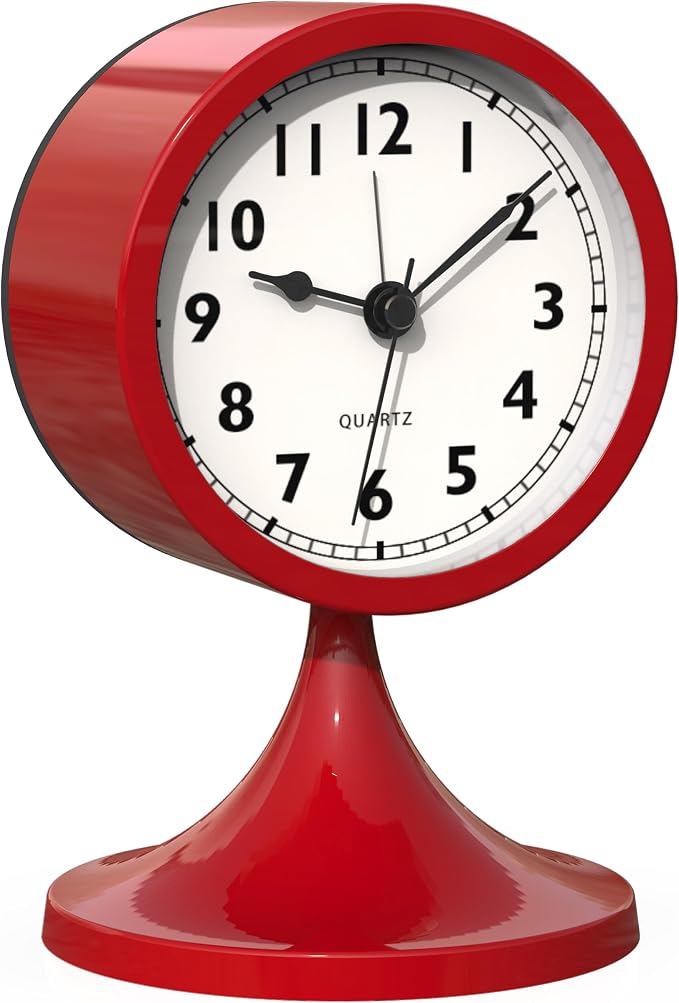AYRELY® 3" Analog Alarm Clock, Retro Small Clock, Desk Clock for Bathroom | Cute Battery Operated Table Clock with Silent Movement and Light for Bedroom, Bedside, Living Room Decor and Shelf (Rose Red)