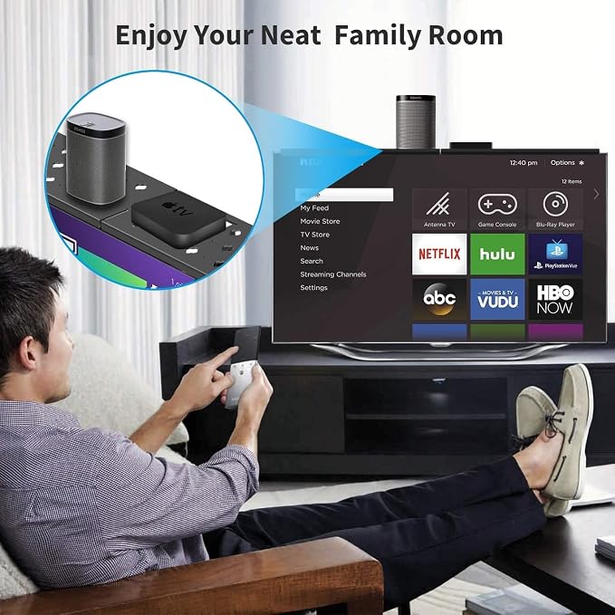33.46 inch TV/PC Top Shelf Mount for Routers with 2 Storage Boxes | Adjustable Monitor Top Shelf Wide Platform Screen Storage Bracket, TV Mounted Shelf for Cable Boxes, Remote, Games Consoles