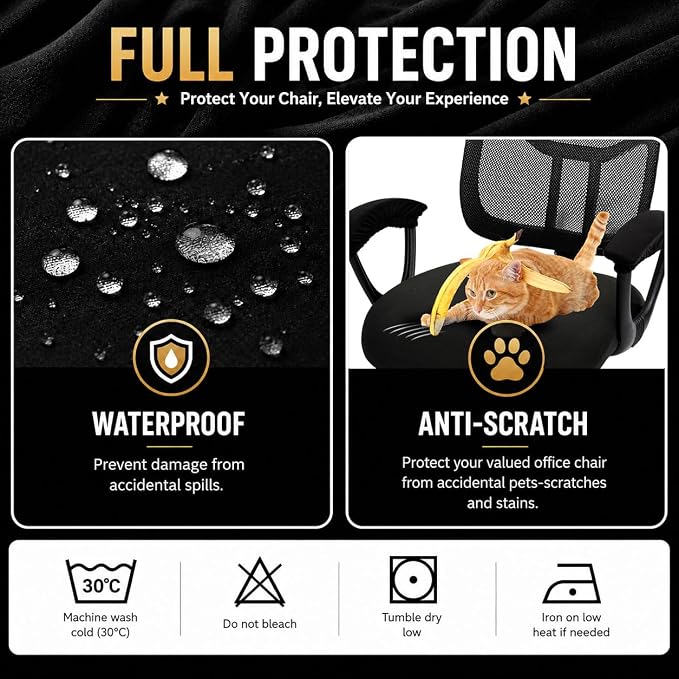 Water-resistant Stretchable Separate Office Chair Seat Cushion Covers with Armrest Covers Universal Spandex Computer Chair Slipcover - Removable Washable Cushion Protectors for Dogs, Cats