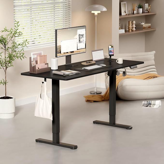 YESHOMY Height Adjustable Electric Standing Desk, 55 x 24 Inches Memory Home Office Sit Stand up Desk with Phone Holder and USB Charging Port, Black