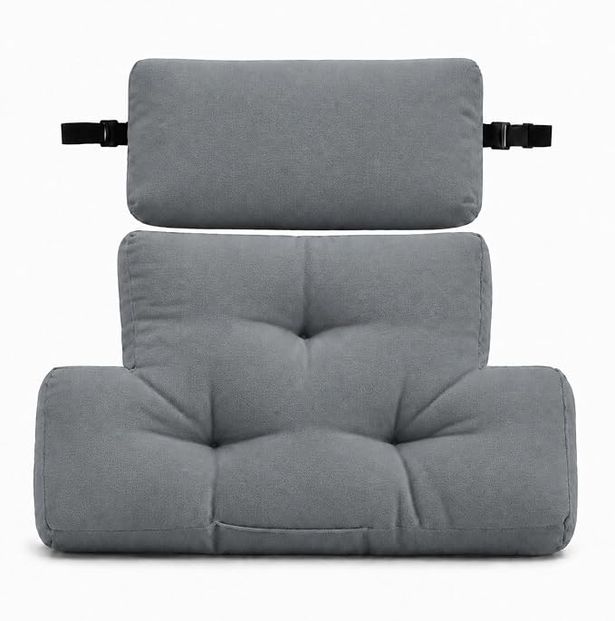 2-Piece Neck Pillow Lumbar Support Cushion for Recliner, Ergonomic High-Density Foam Backrest with Adjustable Headrest, Soft Comfy Back Support for Office Chair, Sofa, Couch, Pain Relief, Gray