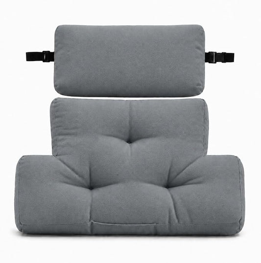 2-Piece Neck Pillow Lumbar Support Cushion for Recliner, Ergonomic High-Density Foam Backrest with Adjustable Headrest, Soft Comfy Back Support for Office Chair, Sofa, Couch, Pain Relief, Gray