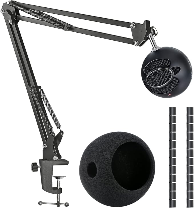 Snowball iCE Mic Boom Arm Stand with Pop Filter, Compatible with Blue Snowball Ice USB Microphone with Cable Sleeve by SUNMON