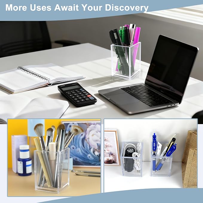 20 Pack Clear Acrylic Pen Holders, Bulk Pencil Cup Desk Organizers | Bulk Clear Cups For Classrooms, Offices, Makeup Brushes, Stationery, Teachers And Shared Workspaces