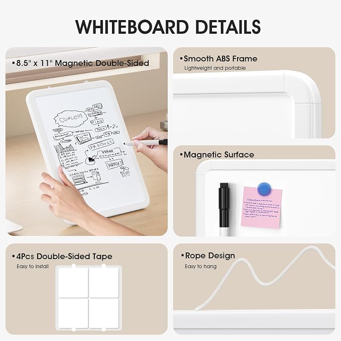 MaxGear Small Dry Erase Board 8.5x11 Inches, Double Sided Mini Whiteboard | Writing Board for Wall, Desk, Fridge, Includes 4 Markers and 2 Magnets, Smooth Dry-Erase Surface, Lightweight and Portable
