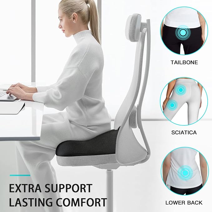 Benazcap Standard Memory Seat Cushion, Sciatica Pain Relief, Black | Ergonomic design, Office Chair, Memory Foam Firm for Car, Wheelchair, Gaming Chair and Desk Chair