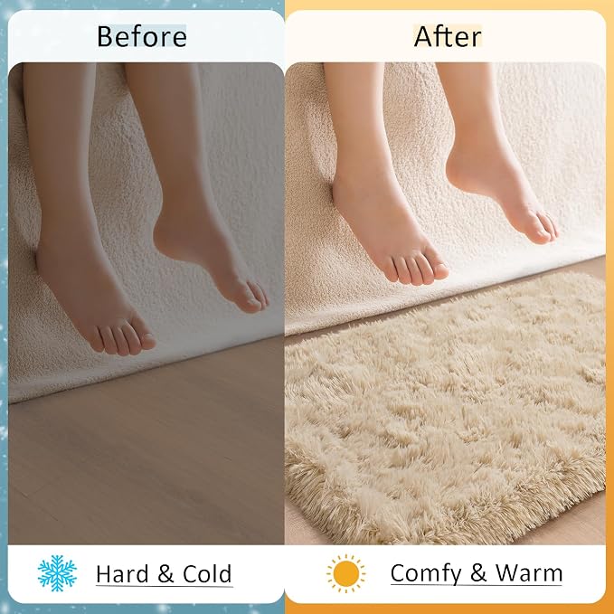 HOMORE Small Rugs for Bedroom 2x3 Feet Beige Rug for Bedroom Bedside Soft Fluffy Area Rugs for Desk Indoor Entrance Door Mat, Small Runner Rugs and Carpets for Dorm Nursery, Light Tan