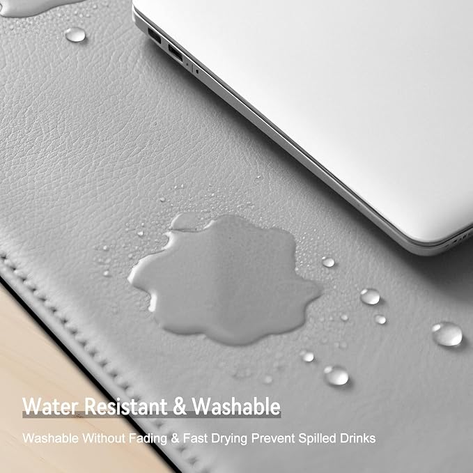 Dual Sided Leather Desk Mat - Waterproof Desk Pad - Ideal for Large Mouse Pad and Desk Mats on Top of Desks (Gray, 25"*13")