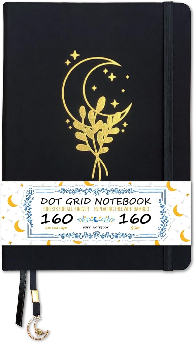 BUKE Dotted Notebook - Cotton Fabric Hardcover - 160gsm Thick Bamboo Paper - A5 Size Dotted Journal - 5x5mm DOT GRID Layout 160 Pages With Gift Box (BKC-1A)