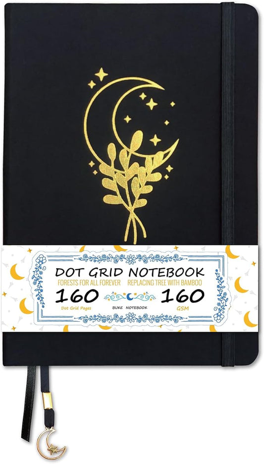 BUKE Dotted Notebook - Cotton Fabric Hardcover - 160gsm Thick Bamboo Paper - A5 Size Dotted Journal - 5x5mm DOT GRID Layout 160 Pages With Gift Box (BKC-1A)