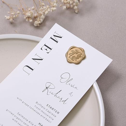 UNIQOOO Wax Seal Stickers - Olive Branch Wedding Invitation Envelope Seal Stickers, 100 Pcs Self- Adhesive Prosecco Metallic Lignt Gold Sticker, Perfect for Invitation, Christmas, Gift Wrapping