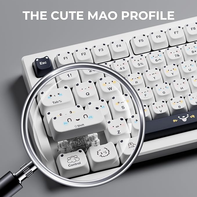 GMKWTL XVX Cute PBT Keycaps, Mao Profile White Puppies Keyboard Keycaps, 154 Keys Keycap Sets with Transparent Key caps Compatible with 65% 75% 96% 100% Cherry Gateron MX Switches Mechanical
