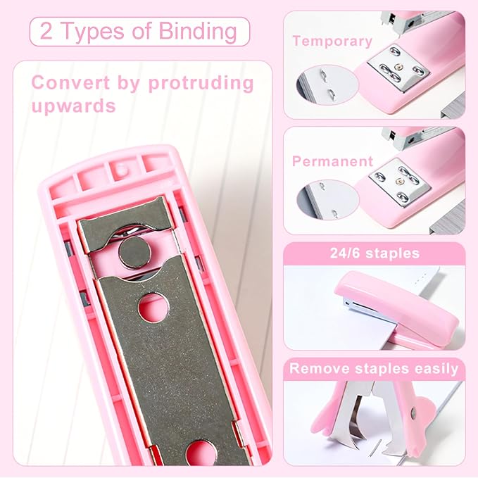COMFYROOM Pink Desk Accessories with Pen Holder, Pink Office Supplies Desk Organizers and Accessories for women, Tape Dispenser, Stapler, Staple Remover, Staples, Clips Set, Ruler, Scissor, Pen, Tape