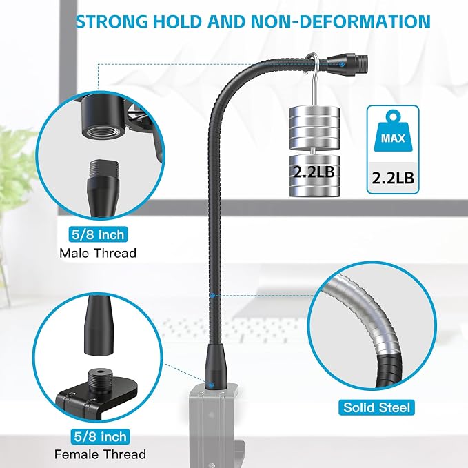 ZealSound Multifunction Metal Hose Arm, 13 inch Microphone Gooseneck, Stand Extension for Mic Floor Stand