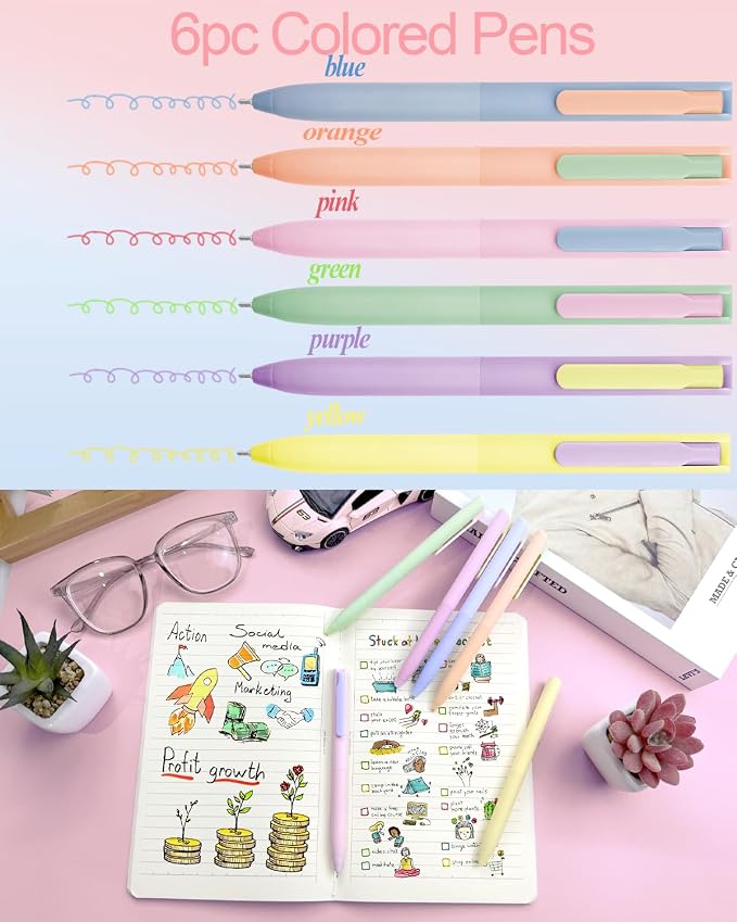 53PCS Aesthetic Office Supplies with Large Pencil Case,12 Pastel Highlighters,5 Black & 6 Color Ink Gel Pens,2 Inspirational Stylus Ballpoint Pens,4 Mechanical Pencils 0.5-0.7mm College Essentials