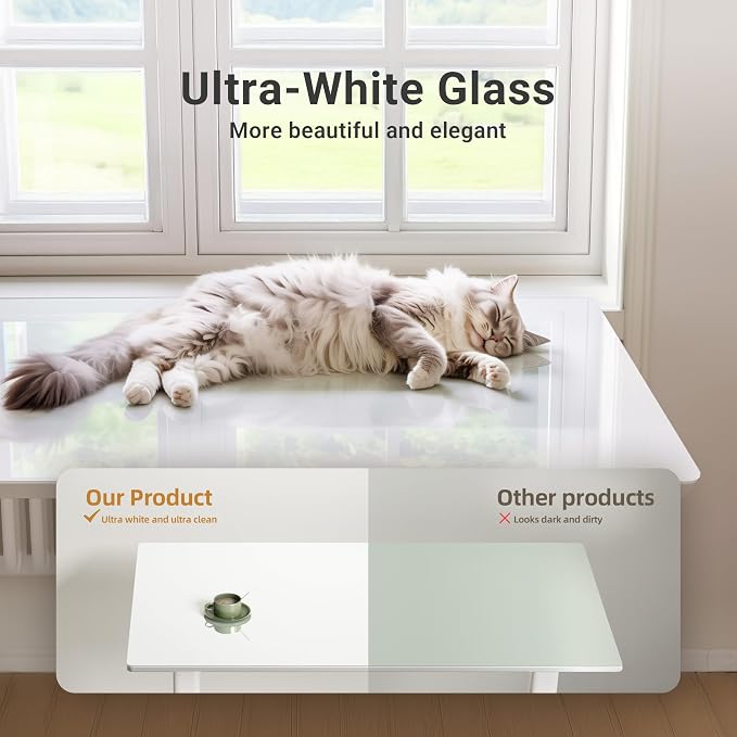 Claiks Glass Standing Desk, 40x24 Inch, Black | Adjustable Height, Tempered Glass Top, Stand Up, Quick Install, 3 Memory Presets