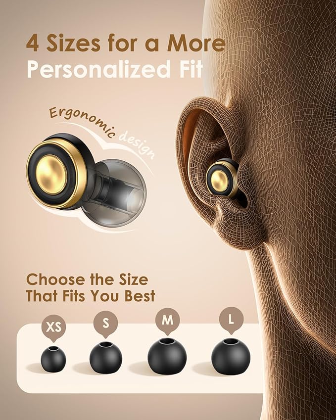 Reusable Ear Plugs for Sleeping, Travel & Work, Up to 33dB Noise Reducing Silicone Ear Plugs with 4 Sizes, Secure Fit, Portable Snap-Closure Case for Flights, Study, Commute Reading