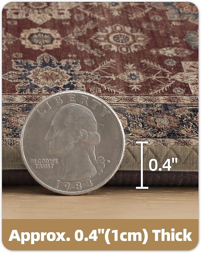 Color&Geometry Kitchen Mat 24x87 Faded Vintage Anti Fatigue, Deep Russet | 0.4in Cushion Standing Mat For Cooking/Working/Laundry, Boho Decor, Non Slip PVC Kitchen Rug, Oil/Water Proof, Anti Slip