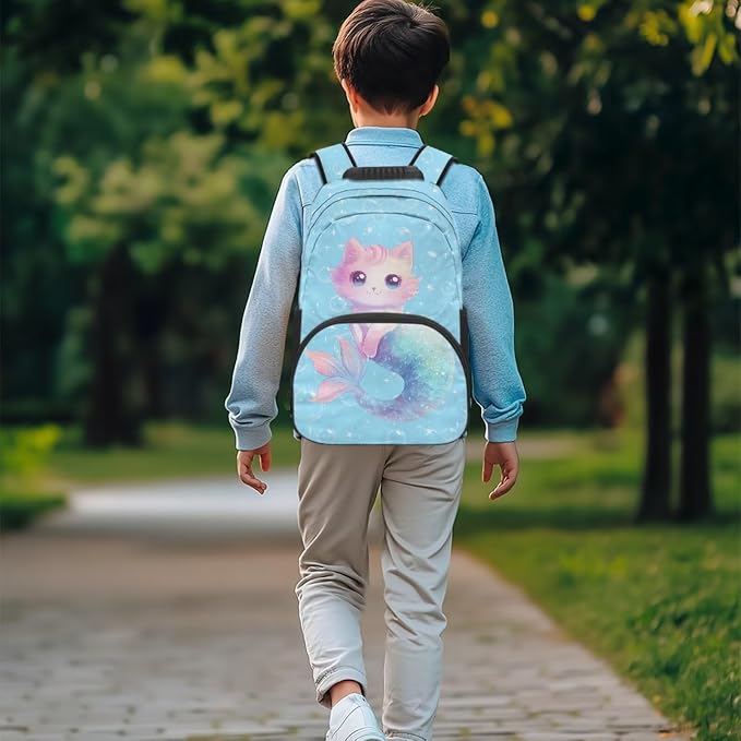 ZFRXIGN Cat Kids Backpack for Girls Bookbag with Cute Pendant 17inch Kindergarten School Bag and Insulated Lunch Box Portable Pencil Case Back to School Supplies