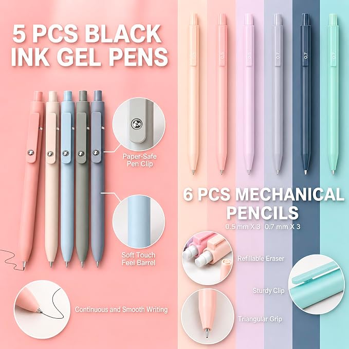 Aesthetic School Supplies with Pencil Pouch - 57 Pcs Cute College Essentials Set, Big Capacity Pen Case, Eraser Holder, Pastel Highlighters, Bible Study Journaling Stationary Kit for Girls Teens