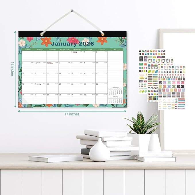 2026 Desk Calendar, Monthly Calendar, 18 Months (Jan 2026 - Jun 2027), Large Desktop Calendar 17" x 12" for Home, Office or School, Watercolor Floral