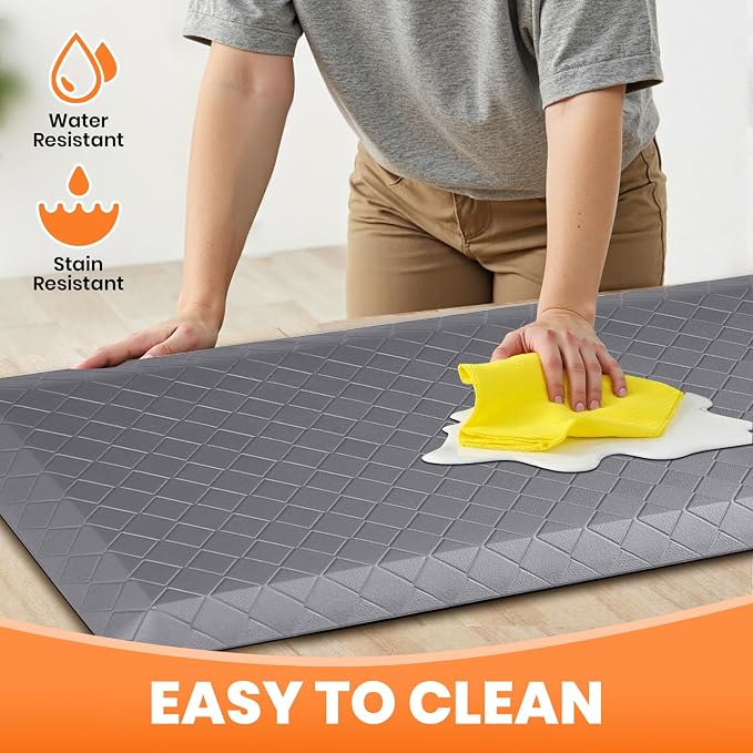 4/5 Inch Extra Thick Kitchen Mats for Floor,Non Slip Anti Fatigue Kitchen Rugs,Waterproof Stain Resistant Sink Mat,Cushioned Standing and Comfort Mats for Office (17"x60" Grey)
