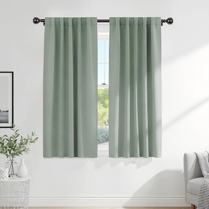 PONY DANCE Sage Green Blackout Curtains for Girls Bedroom Living Room 72 Inches Long 2 Panels, Nursery Thermal Insulated Room Darkening Drapes Solid Back Tab Window Treatments, W 42 x L 72 inch