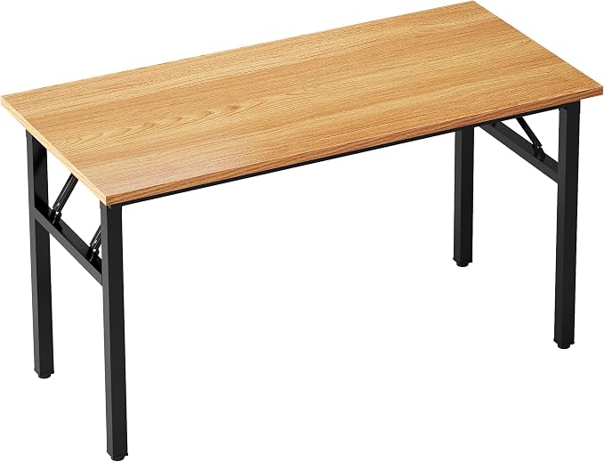 sogesfurniture 62 inches Foldable Computer Desk, No Assembly Sturdy Large Laptop Workstation for Home Office, Modern Portable Folding Study Table Writing Gaming Desk for Small Spaces, Teak Black
